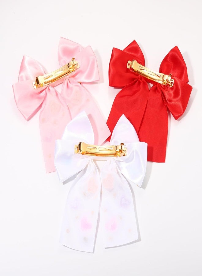 YAHPERN 3PCS Valentine’s Day Hair Bow Clips for Women Conversation Heart Hair Clips Jeweled Crystal Hair Bows Stain Red Pink Hair Ribbon Bow Barrettes Valentine’s Day Outfits Accessories Gifts - Image 5
